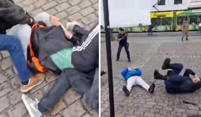 لحظه حمله تروریستی با چاقو در آلمان + ویدیو