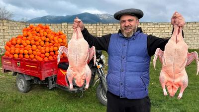 غذای روستایی در آذربایجان؛ پخت اردک پرتقالی (فیلم)