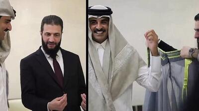 جولانی یک عبا سنتی به امیر قطر هدیه داد / فیلم