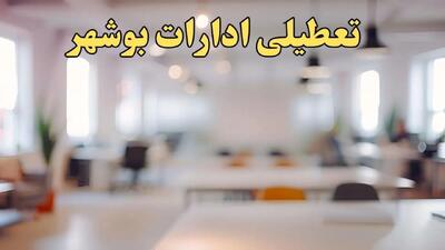 تعطیلی ادارات استان بوشهر پنجشنبه ۱۸ بهمن ۱۴۰۳ / آیا ادارات بوشهر پنجشنبه ۱۸ بهمن تعطیل است؟