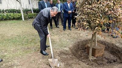 آئین کاشت درخت به یاد «حاج آقا علاءالدین میرمحمد صادقی» در اتاق ایران