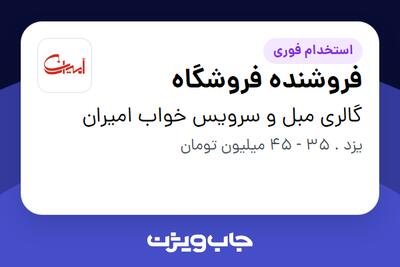 استخدام فروشنده فروشگاه در گالری مبل و سرویس خواب امیران
