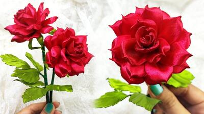 آموزش قدم به قدم ساخت گل رز با روبان ساتن