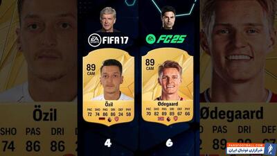 تکامل توپچی‌ها در دنیای گیم؛ مقایسه ریتینگ بازیکنان آرسنال در FIFA 17 و EA FC 25 - پارس فوتبال