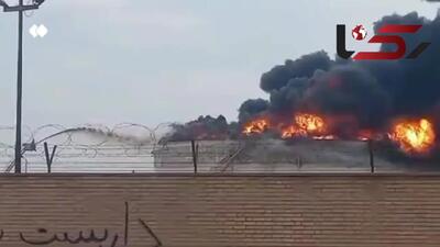 صاعقه  پالایشگاه آبادان را به آتش کشید + فیلم محل حادثه