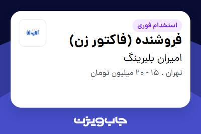 استخدام فروشنده (فاکتور زن) در امیران بلبرینگ