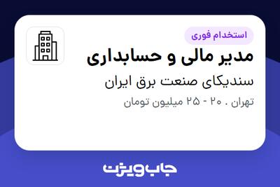 استخدام مدیر مالی و حسابداری در سندیکای صنعت برق ایران