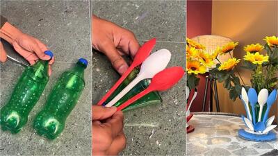 ساخت دکوری های جذاب و دیدنی با بطری و قاشق پلاستیکی