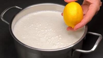 طرز تهیه پنیر خانگی با ۲ لیتر شیر و یک لیمو + فیلم