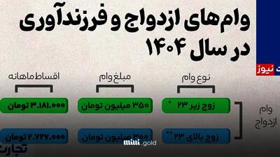 متقاضیان تسهیلات بانکی بخوانند/ وام ازدواج تا ۷۰۰ میلیون تومان/ شرایط دریافت وام ازدواج و فرزندآوری سال ۱۴۰۴ اعلام شد