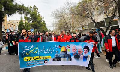 حضور گسترده آتش‌نشانان قزوینی در راهپیمایی روز قدس و تأمین ایمنی شهروندان