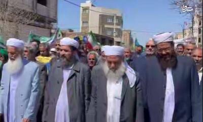 فیلم/ وحدت شیعه و سنی در راهپیمایی روز قدس خواف