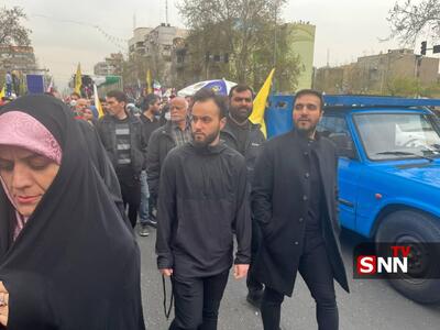 حضور فرزند سپهبد شهید حاج قاسم سلیمانی در راهپیمایی بزرگ روز قدس در تهران+ عکس