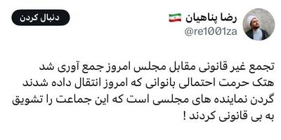 واکنش فرزند پناهیان به جمع کردن تجمع حامیان حجاب