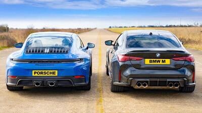درگ پورشه 911 GTS هیبرید و بی ام و M4 CS