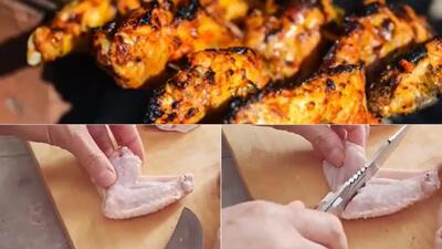 آموزش برش حرفه ای بال و کتف مرغ / مزه دار کردن بال مرغ