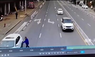 سگ در حال رانندگی موجب تصادف و خرابی حصارها شد (فیلم)