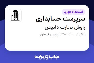 استخدام سرپرست حسابداری - خانم در راوش تجارت داتیس