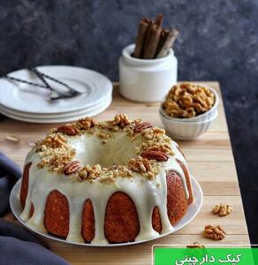 طرز تهیه کیک دارچینی خانگی اسفنجی با گردو ساده و خوشمزه