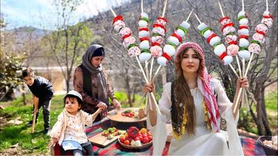 غذای روستایی در ایران؛ کباب بره در طبیعت بهاری کردستان (فیلم)