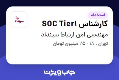 استخدام کارشناس SOC Tier1 در مهندسی امن ارتباط سینداد