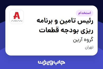 استخدام رئیس تامین و برنامه ریزی بودجه قطعات - آقا در گروه آرین