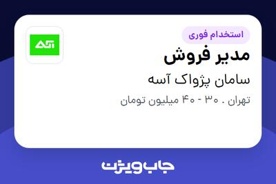 استخدام مدیر فروش - خانم در سامان پژواک آسه