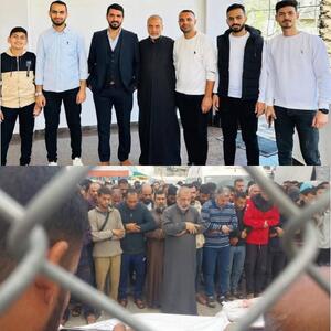 تصویر دردناک از نماز خواندن پدر فلسطینی بر پیکر 6 فرزندش!
