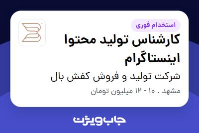 استخدام کارشناس تولید محتوا اینستاگرام در شرکت تولید و فروش کفش بال