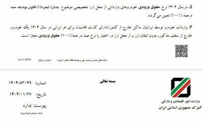 عکس/ اعلام تعرفه واردات خودرو در سال ۱۴۰۴ | اقتصاد24