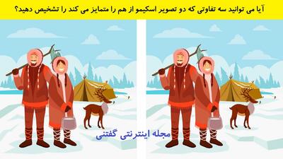 آیا می توانید سه تفاوتی که دو تصویر اسکیمو از هم را متمایز می کند را تشخیص دهید؟