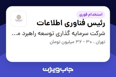استخدام رئیس فناوری اطلاعات در شرکت سرمایه گذاری توسعه راهبرد مرآت کیش