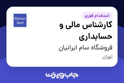استخدام کارشناس مالی و حسابداری در فروشگاه سام ایرانیان
