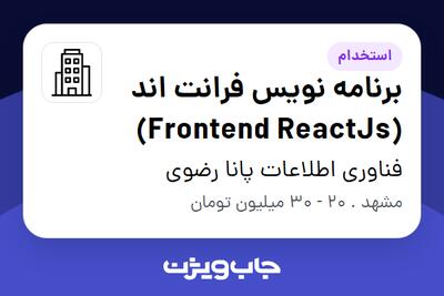 استخدام برنامه نویس فرانت اند (Frontend ReactJs) در فناوری اطلاعات پانا رضوی