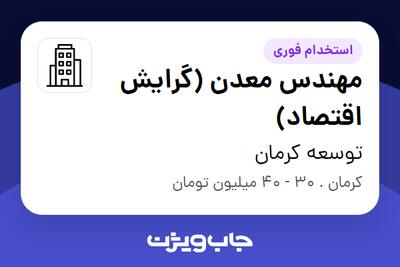 استخدام مهندس معدن (گرایش اقتصاد) - آقا در توسعه کرمان