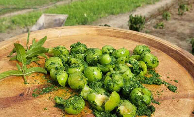 طرز تهیه هلی کتنی (گوجه سبز کوبیده) به روش اصیل شمالی