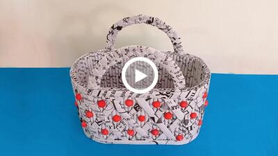 طرز بافت سبد با روزنامه های بازیافتی!