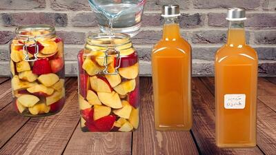 طرز تهیه سرکه سیب خونگی بدون شکر و بدون نمک فقط با سیب و آب!