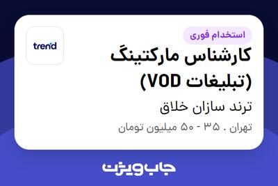 استخدام کارشناس مارکتینگ (تبلیغات VOD) در ترند سازان خلاق