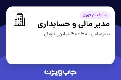 استخدام مدیر مالی و حسابداری در سازمانی فعال در حوزه خدمات سازمانی / مشاوره مدیریت