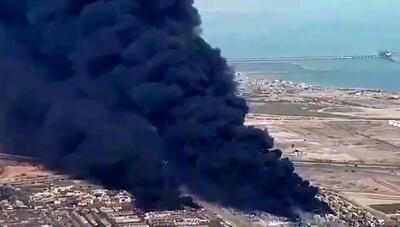 نمای هوایی از آخرین وضعیت محل انفجار بندر