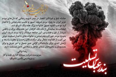 پیام تسلیت سرپرست هلدینگ تاپیکو در پی حادثه تلخ و غم‌انگیز انفجار در بندر شهید رجایی