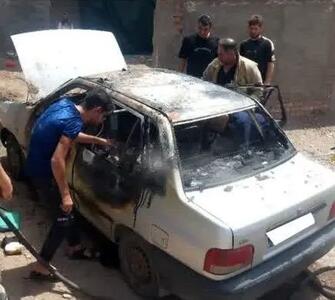 انفجار موبایل، پراید را به آتش کشید