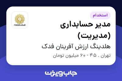 استخدام مدیر حسابداری (مدیریت) در هلدینگ ارزش آفرینان فدک