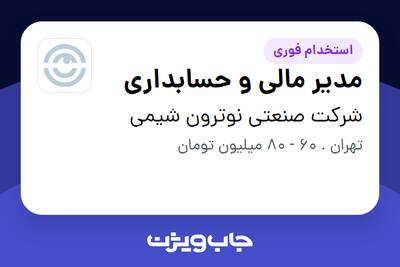 استخدام مدیر مالی و حسابداری در شرکت صنعتی نوترون شیمی