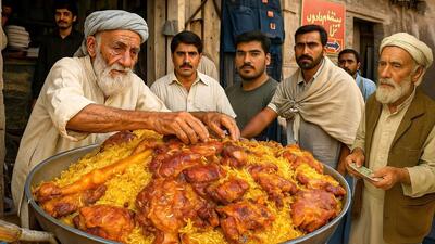 آشپزی خیابانی در افغانستان؛ طبخ ۱۰۰ کیلو قابلی پلو با گوشت (فیلم)
