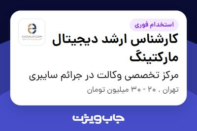 استخدام کارشناس ارشد دیجیتال مارکتینگ در مرکز تخصصی وکالت در جرائم سایبری
