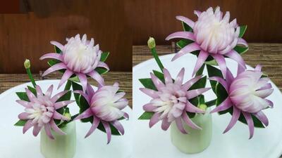 طراحی خلاقانه پیاز به شکل گل برای تزئین سالاد!