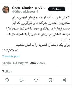 عکس/ توییت سازمان بورس درباره کاهش ضریب اعتبار صندوق‌های اهرمی | اقتصاد24