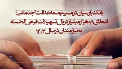 بانک پارسیان در مسیر توسعه عدالت اجتماعی؛ اعطای ۷۱ هزار میلیارد ریال تسهیلات قرض‌الحسنه به نیازمندان در سال ۱۴۰۳